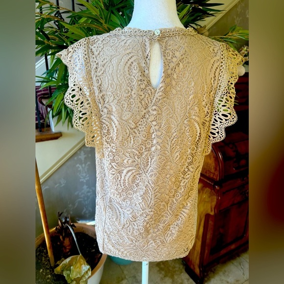 Cable and Gauge ladies lace, short sleeve top, cap sleeves lined large cream - Picture 4 of 9